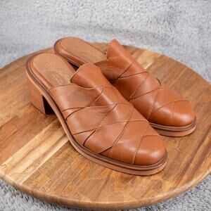 Seychelles Masterpiece Woven Leather Clog Mule Women 7.5 Brown Chunky Heel